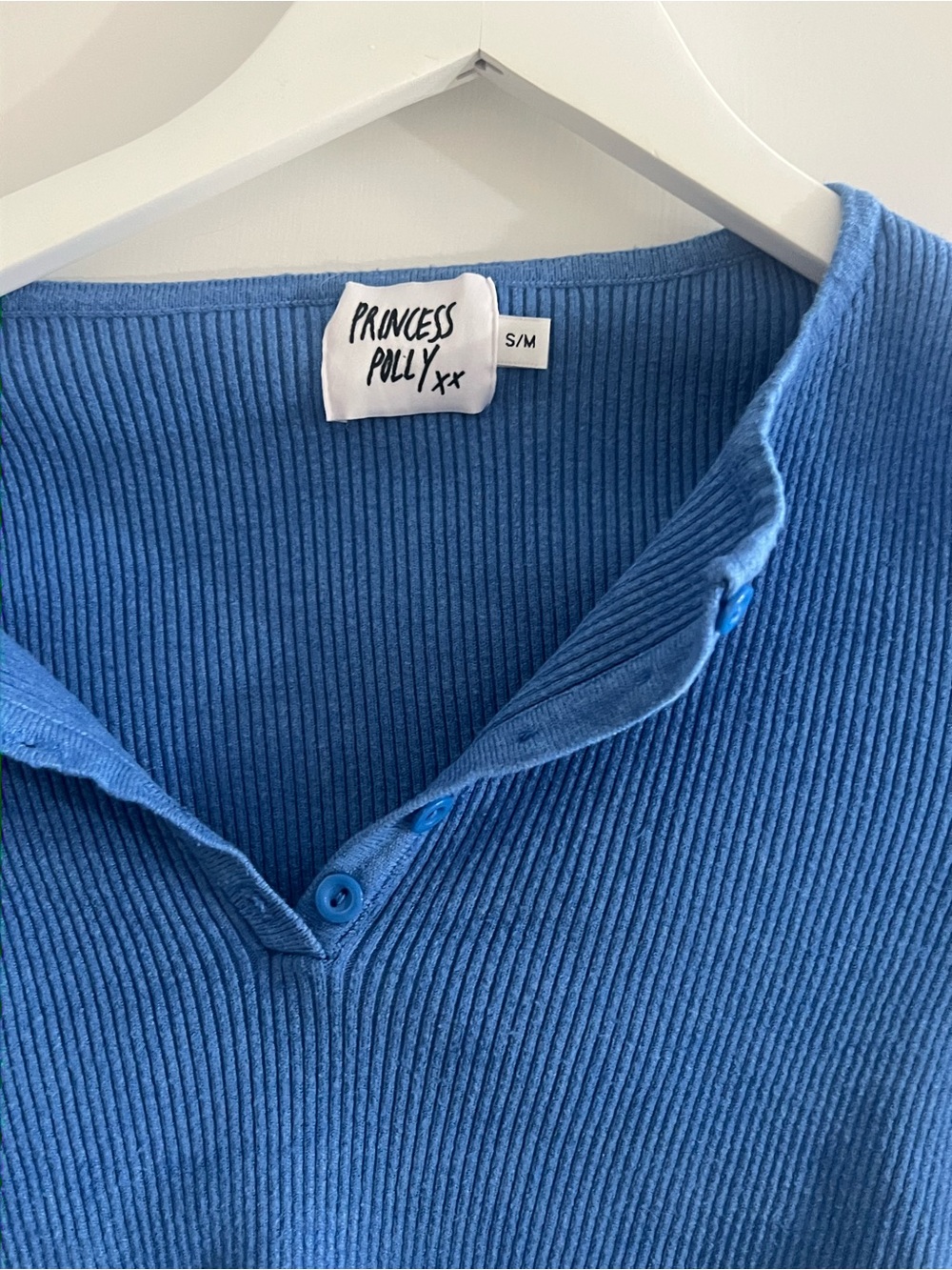Princess Polly Cobalt Blue Ribbed Henley Crop Top